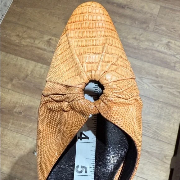 GIORGIO ARMANI Womens Croc Embossed Leather Heels Brown Tan Slingback Sz 38 1/2 - Picture 13 of 13